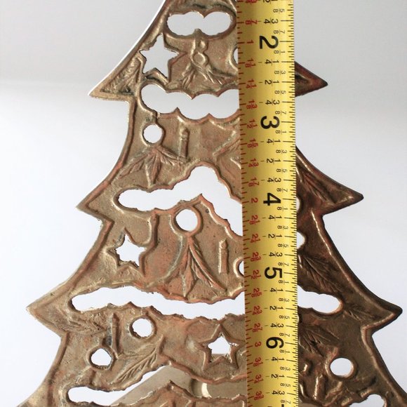 Brass Christmas Tree Votive Candle Holder Patina Cut Out Patina XMAS Holiday - Picture 6 of 11